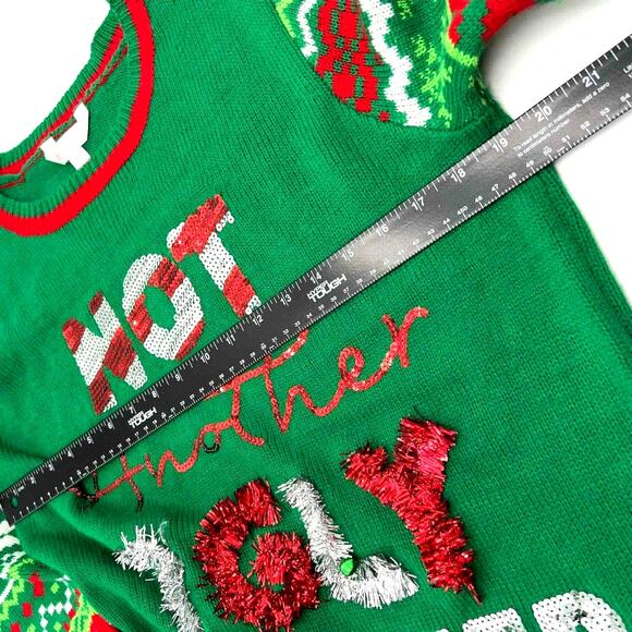 Junior Women XL 15-17 Red Green Not Another Ugly Sweater Christmas Holiday Party - Picture 7 of 9